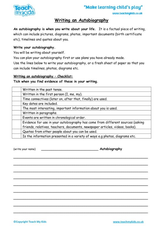 Worksheets for kids - writing-an-autobiography